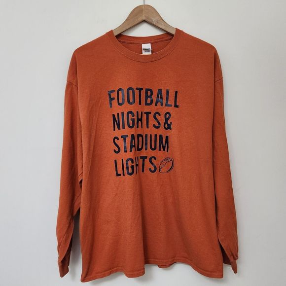 Gildan Other - GILDAN Men's Orange Crew Neck Football Theme Long Sleeve Shirt Size XL